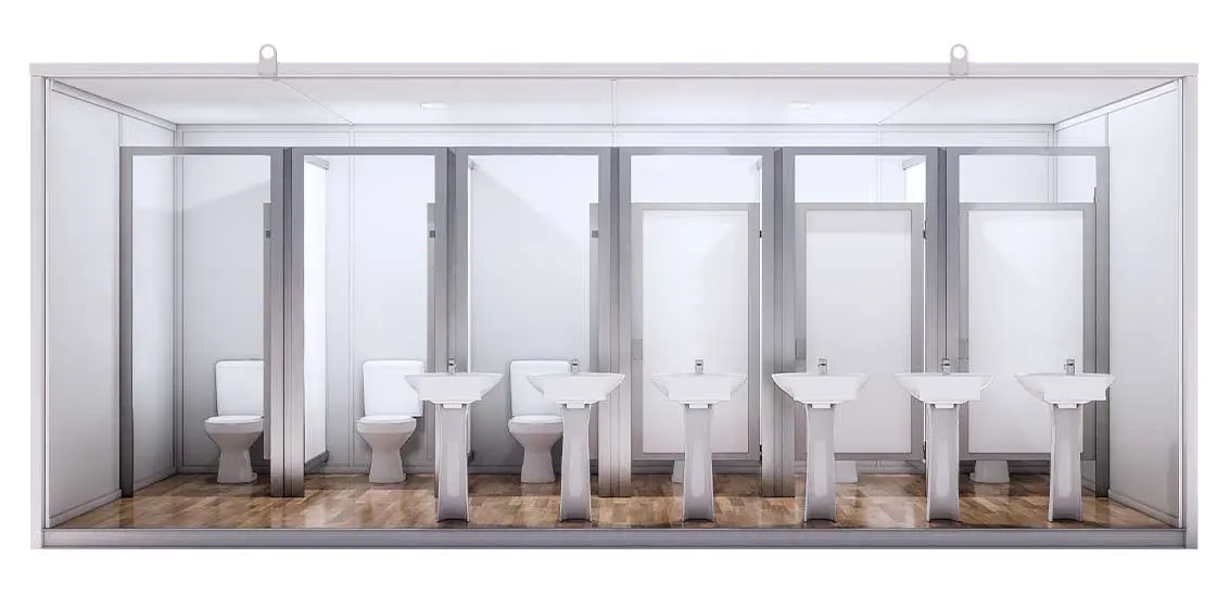 Baño Económico 20 Pies · 6 WC + 6 Lavamanos — vista interior