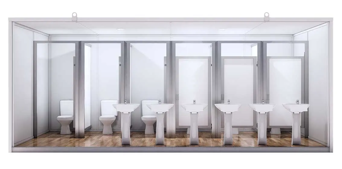 Baño Económico 20 Pies · 6 WC + 6 Lavamanos — vista interior