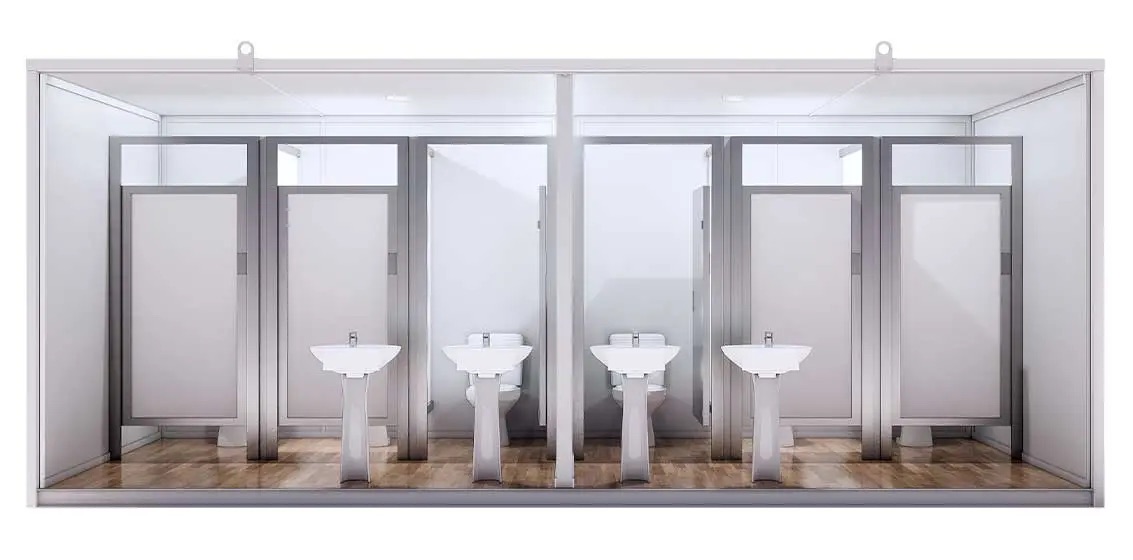 Baño Económico 20 Pies · Hombre y Mujer · 6 WC + 4 Lavamanos — vista interior