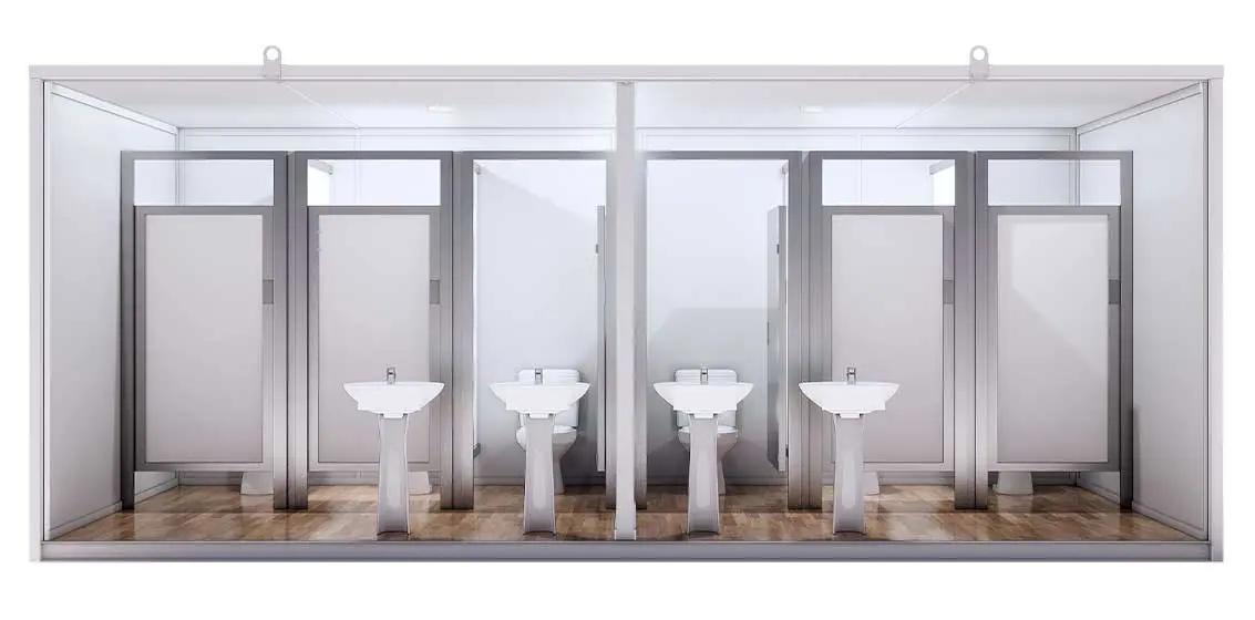 Baño Económico 20 Pies · Hombre y Mujer · 6 WC + 4 Lavamanos — vista interior