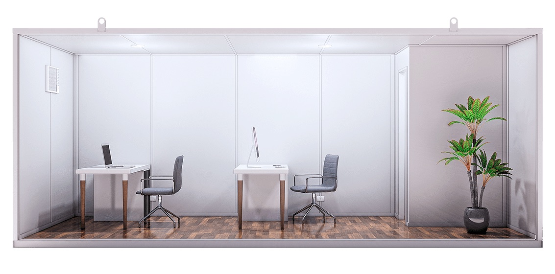 Módulo Oficina 20 Pies (6 metros) · Medio Baño — vista interior